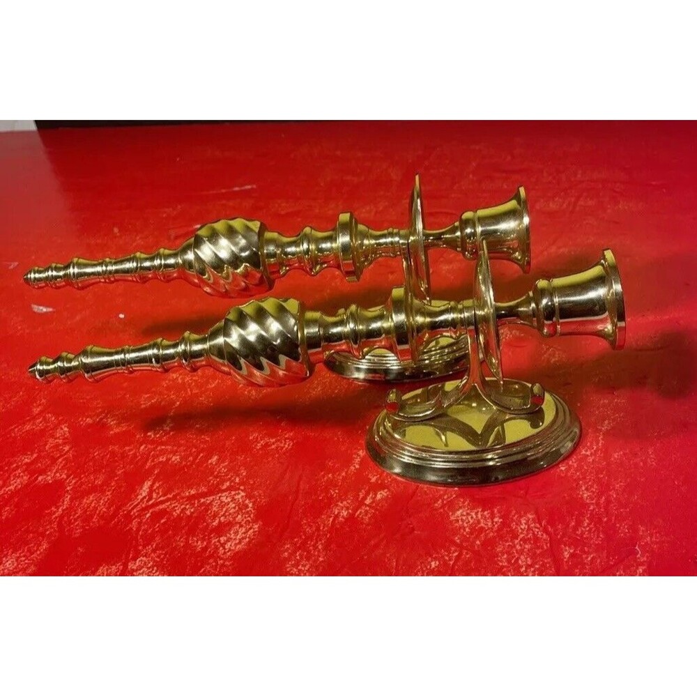 Pair Of Polished Brass Wall Sconce Twist Swirl Design Taper Candle Holder India